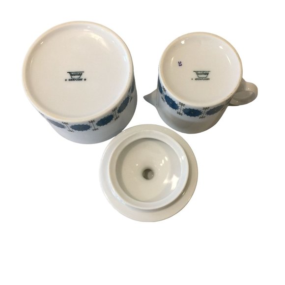 Thomas Germany Medallion Emerald Vintage Sugar Bowl and Creamer White Teal-AS IS - Picture 3 of 7